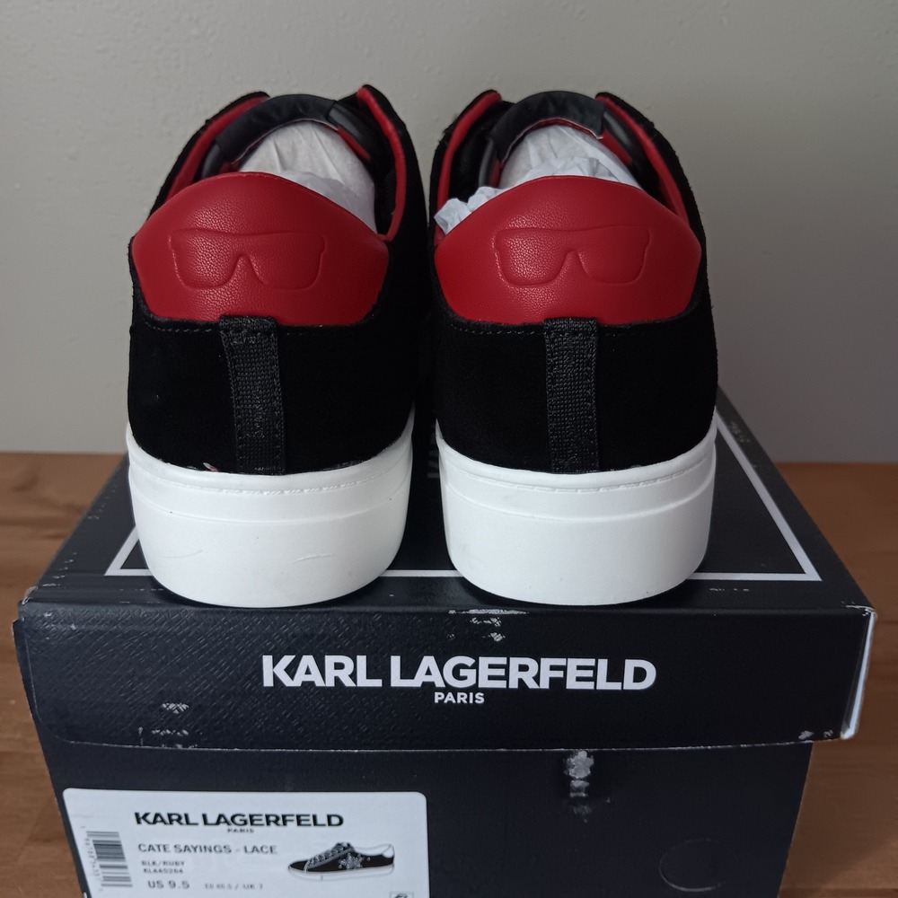 Karl Lagerfeld Paris Cate Sayings Sneakers Womens 9.5 Black Ruby Rhinestone - Picture 4 of 9